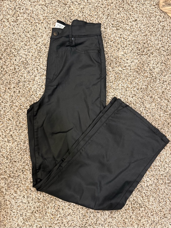 Vici Pants - Vici Women’s Black Coated Pants - Sleek Straight Leg